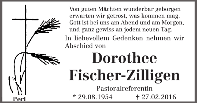 Traueranzeige Dorothee Fischer-Zilligen