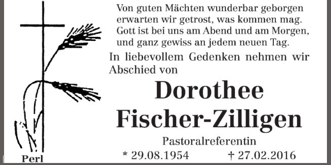 Traueranzeige Dorothee Fischer-Zilligen