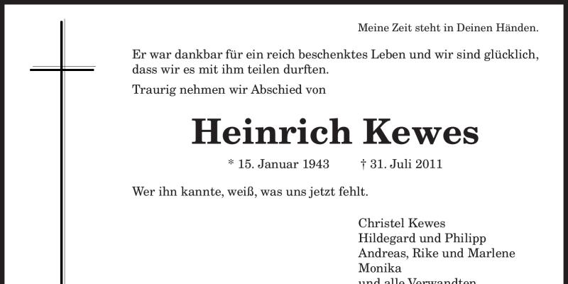 Traueranzeige Heinrich Kewes
