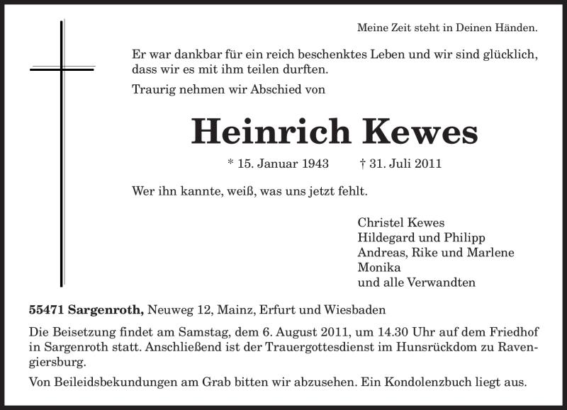 Traueranzeige Heinrich Kewes
